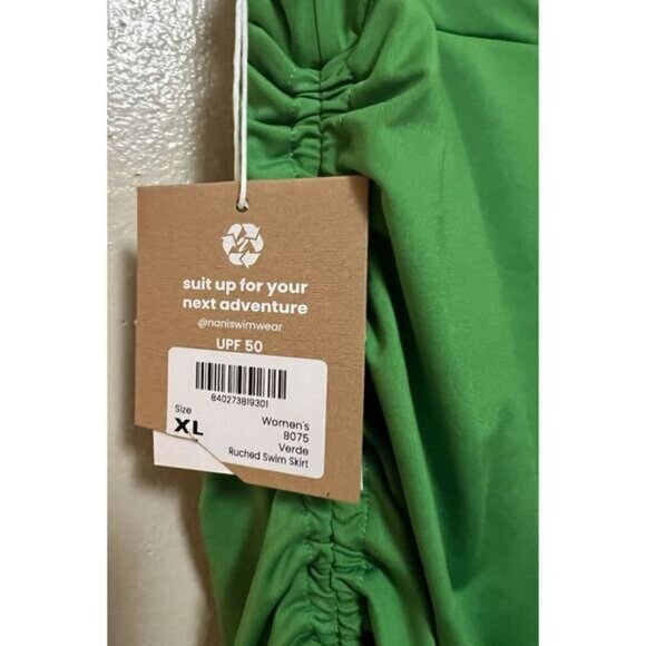 NWT Nani The Ruched Swim Skirt Green Verde Built in Shorts Pocket Womens Size XL - Picture 3 of 12
